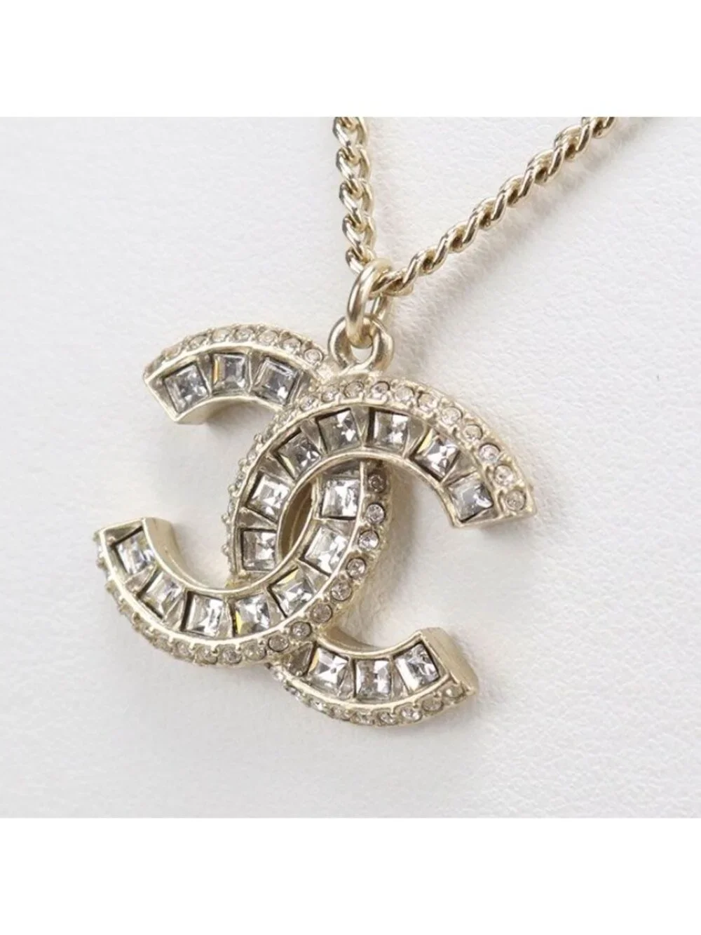 Chanel Rhinestone CC Logo Necklace Metal